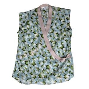 CABI Semi-Sheer Butterfly Print Faux Wrap Blouse Top Womens Sz M Polyester